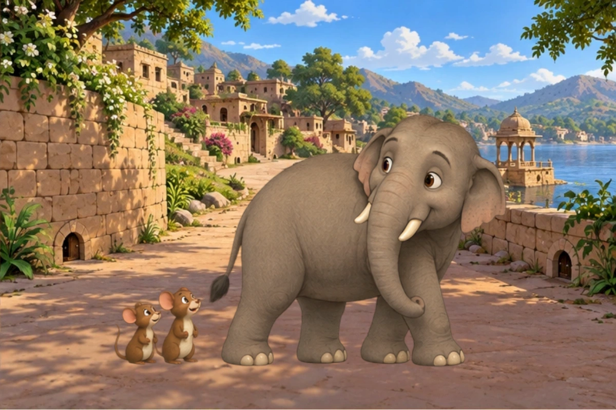 The elephants take the broad path around the mice's homes.