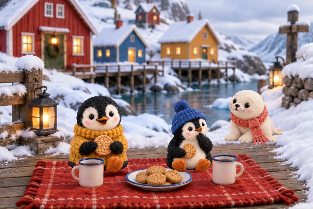 Una the seal arrives beside Pippa and Bo, two cups, and a plate of biscuits.