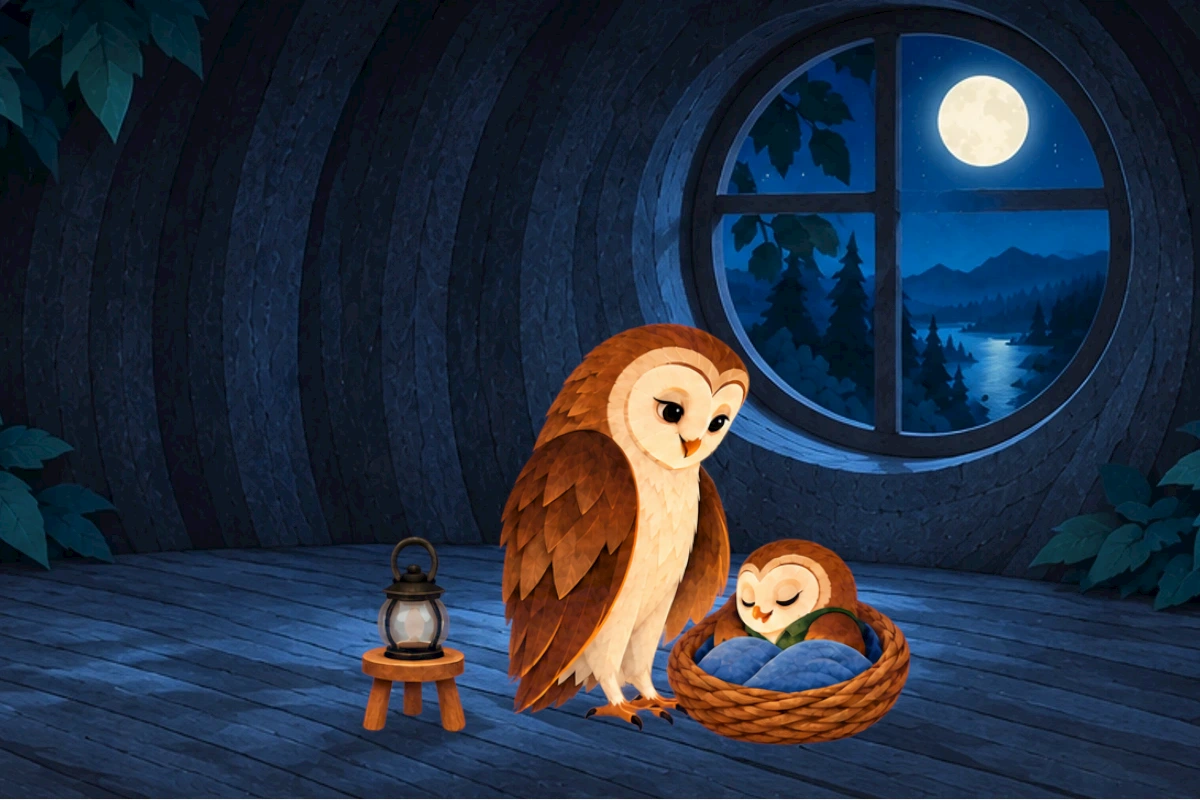 Olive and Mama return to the blue blanket and put the lantern on its stand.