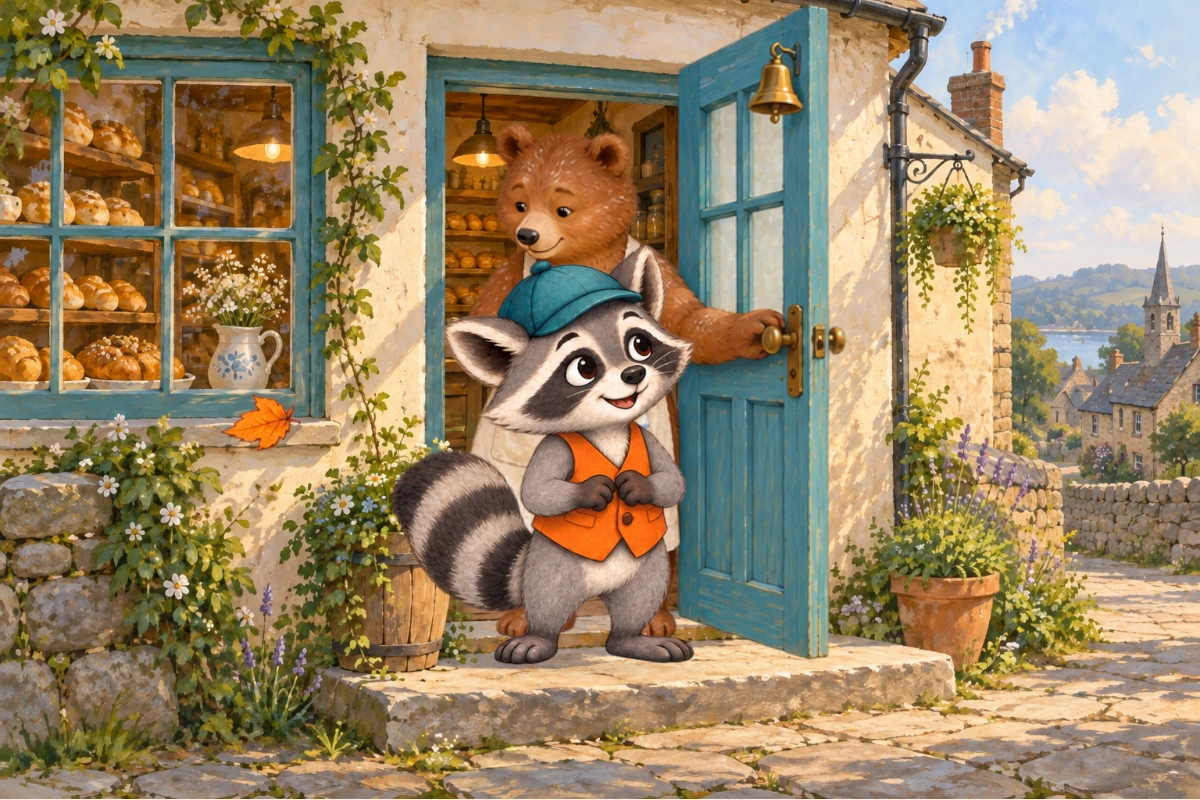 Rafi walks through the bakery door beneath the reattached bell.