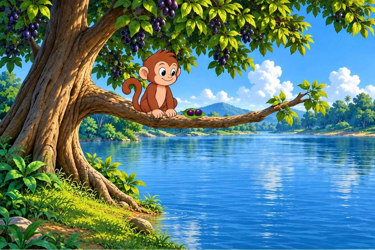 Monkey remains safely on his branch and refuses another ride while Crocodile turns away.