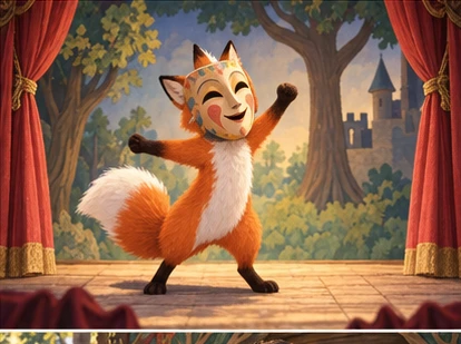 A fox imagines wearing a mask in a theatre performance.