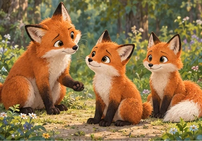 Older full-tailed fox gently questioning short-tailed speaker.
