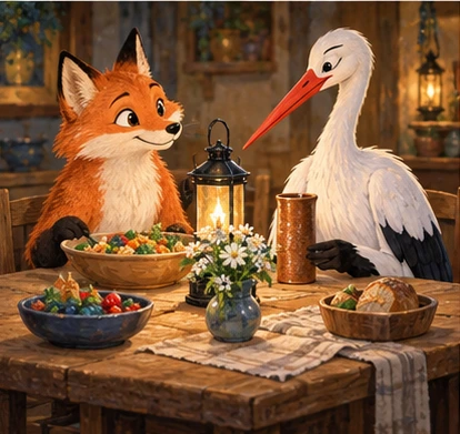 Friendly shared table with suitable different dishes and warm lantern.